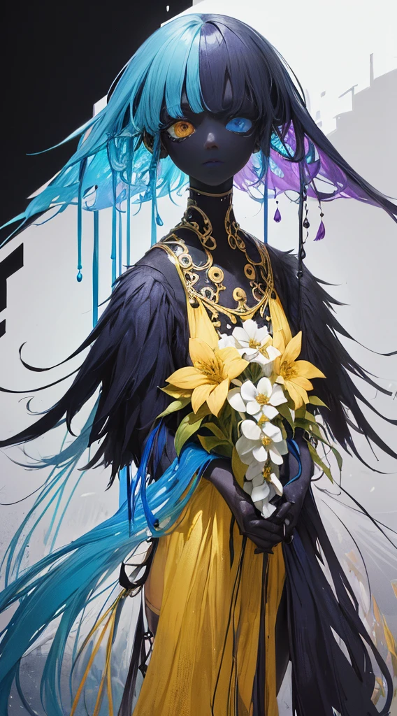 (tmasterpiece:1.1),(Best quality at best:1.1),(HighDynamicRange:1),ambient lights,Super quality,( Super detailed original image),(1 Sister, Upper part of the body),((harajuku fashion)),((flower with human eyes, flower eyes)),double contact,A fusion of fluid abstract art,An error occurred,(Original illustration composition),(Limited color mixing, Minimalist art style, Geometric artstyle, butterflys, artistically),