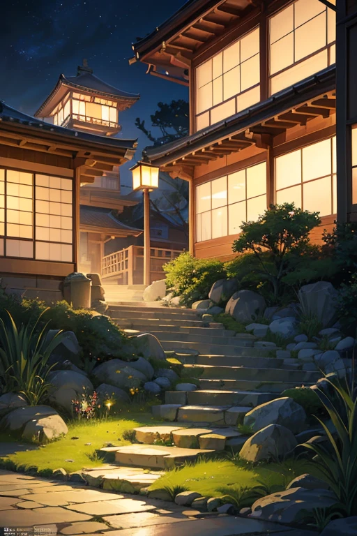 (best quality,4k,8k,highres,masterpiece:1.2),ultra-detailed,(realistic,photorealistic,photo-realistic:1.37),house with courtyard and garden at night, night village background, Japan, volumetric lighting, misty sea, anime movie backdrop, anime background, Kyoto Animation style, movie-like lighting for night scene, cinematic night scenery, screenshot from animated movie, anime scenery, night in a Japanese city, Kyoto Animation still shot, artistic anime background