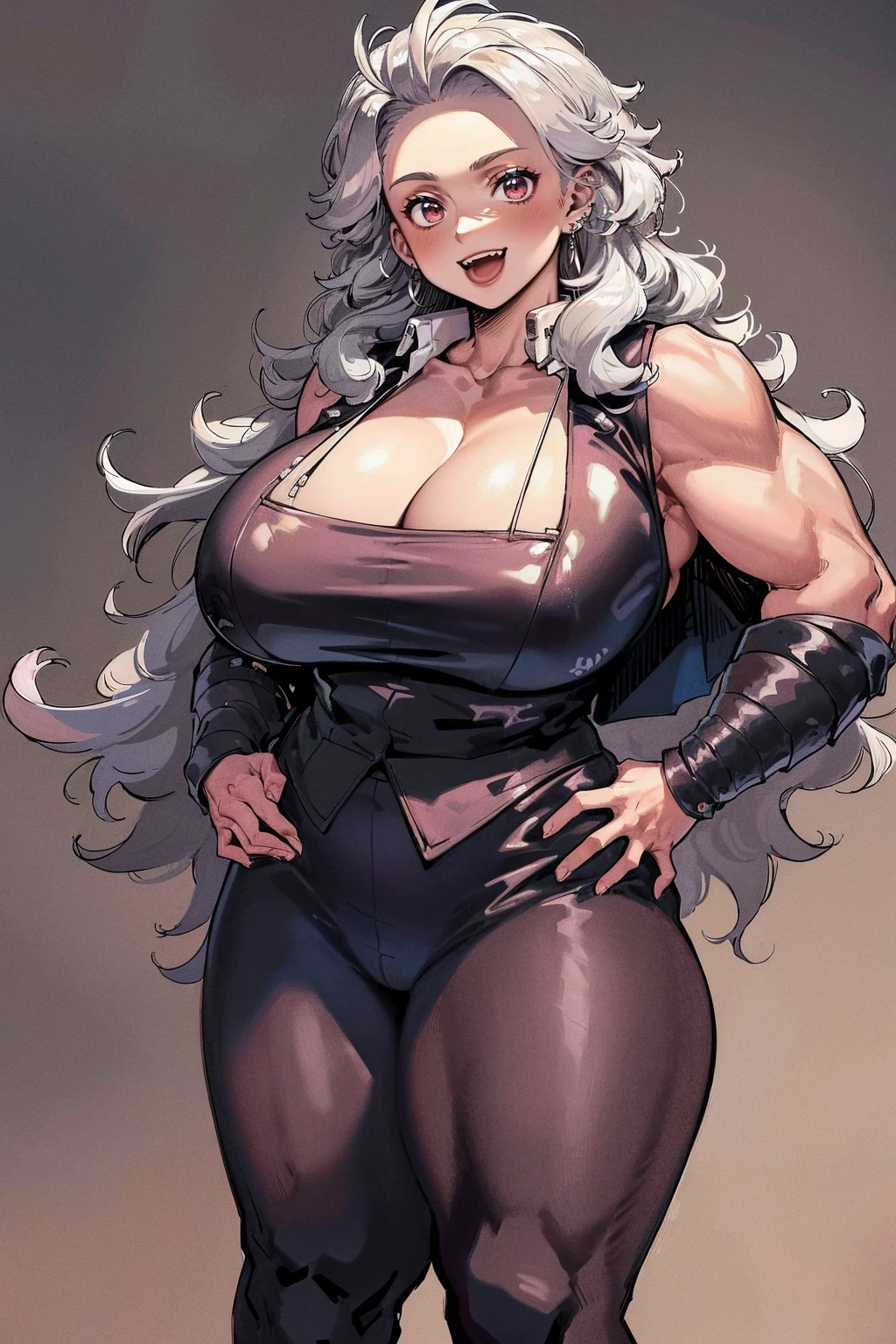 (best quality,4k,8k,highres,masterpiece:1.2),ultra-detailed, ,portrait, nun, musclegirl, smiling, long hair, white boots, pants, cloak, standing, catedral in the background, vest, full body view, thick thighs, thick arms, wide hips, large breasts, huge breasts, vivid colors, sharp focus, physically-based rendering