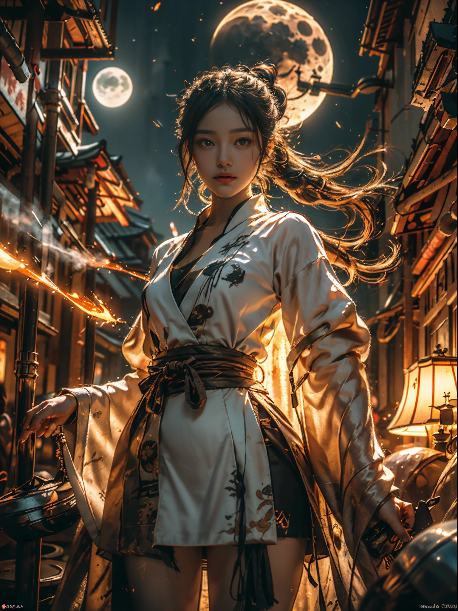 Masterpiece, Best Quality, Cinema, Official Art, Propaganda Art, Cinematic Wallpapers, Very Detailed CG Uniform 4k Wallpapers, Intricate Details, Upper Body, Facial Focus, Concept Art, Production Art, ( , highres, (realistic, photo-realistic:1.2), physically-based rendering, machinery, reflection, realistic, cyberpunk, symmetric front view close up head shot eyes symmetry face very sharp focus realistic award winning matte drawing movie lights, mecha, (Illustration: 1.1), slim, fair skin, delicate face, shine, tights, (long blonde hair), Japanese shrine costume, green eyes, battlefield, chip, shine, vast landscape photo, (from below, starry sky above, open field below), a girl standing on a flower field looking up, (string moon: 1.2), (meteor: 0.9), (nebula: 1.3), tree BREAK art, (Warm light source: 1.2), (Firefly: 1.2), lamps, lots of purple and orange, intricate details, volumetric lighting, realism BREAK (Masterpiece: 1.2), (Best Quality), 4K, Ultra-Detailed, (Dynamic Composition: 1.4), Very Detailed, Rich in Detail, (Iridescent Colors: 1.2), (Glowing, Atmospheric Illumination), Dreamy, Fantastic, (Solo: 1.2) Gray Hair, Long Flowing Hair, Strong Wind, Orange Eyes, Shiny Eyes, Large, Face, Chest and Thighs Raw, Visible. photorealistic real, portfolio, fine LED,beautifully decorated, beautiful relief, small parts polymerization, metal cylinder, detailed neon, fine LED, fine parts, gear, gauge, pressure gauge, steam