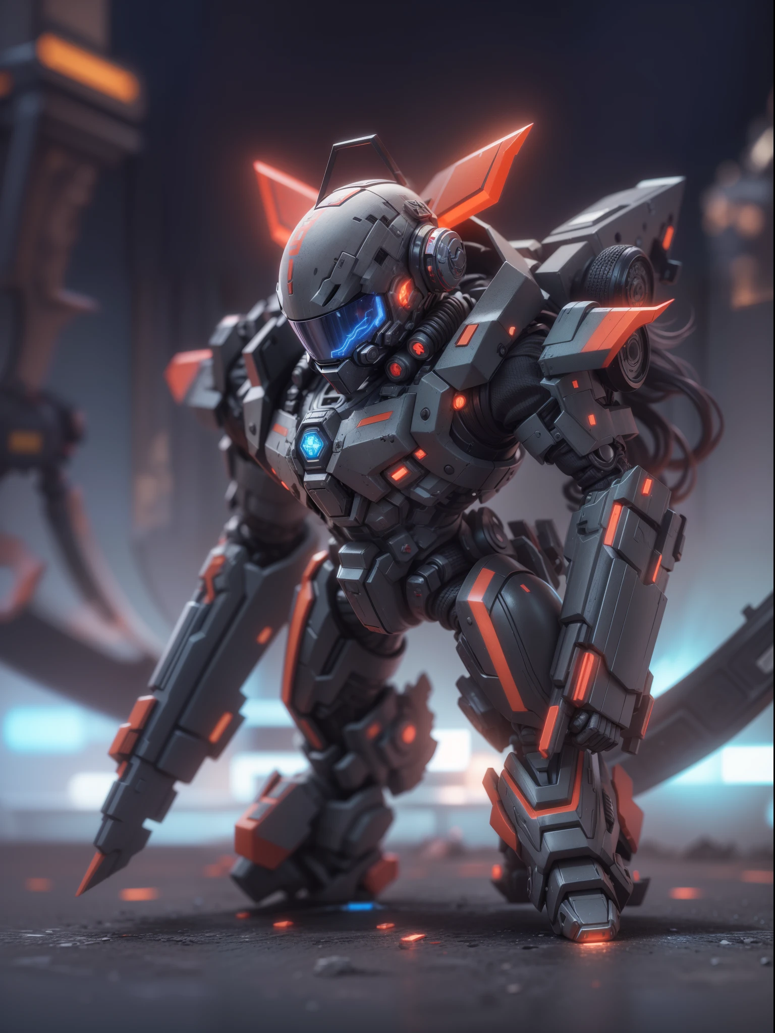 (Blind box toy style:1.2), (Full body shot) , 1 cute strong metal mage, Metal mech，Metal opaque helmet, cyber punk perssonage, dreamy glow, Clean, Black draft,red and blue style， ( Global illumination, Ray traching, hdr, unreal render,reasonable design, high detal, Masterpiece, Best quality, hyper HD, Cinematic lighting)