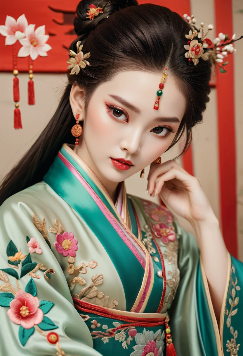 Draw an embroidery work,Character embroidery,Chinese clothing design,Silk fabric,