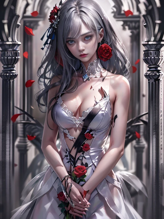 weddingdress、Young children、12age、Balance the eyes、and blemish-free skin、upper body closeup、Vampires、russian vampire、Black and white、sluttish,barechested.Symetrical, artistic, close up, all her clothes are torn、 Yin, eyes focus, , Exposed skin, Exposed body parts, rag, costum, Broken mirror,Split black and white,Scattered rose petals,with sublevel rack,Eroded by darkness and light,Dynamic Poses、Symetrical、}}}}, {{{Hyper Detailed}}}, {{{hight resolution}}}, {{Good anatomy}}, (((Best Quality))), ((Very delicately beautiful)), {{Very meticulous、Delicate}}, {8k cg wallpaper}, {{illustratio}}, (color background grayscale:1.1), Ray traching, Background bokeh, 1girl in , Solo, Hu Tao(GenshinImpact), boo tao, blanche、sluttish,barechested.Symetrical, artistic, close up, all her clothes are torn, burst,, , Exposed skin,, , Broken mirror,Split black and white,red tear rack and white paint,Broken,with sublevel rack,Eroded by darkness and light,Symetrical