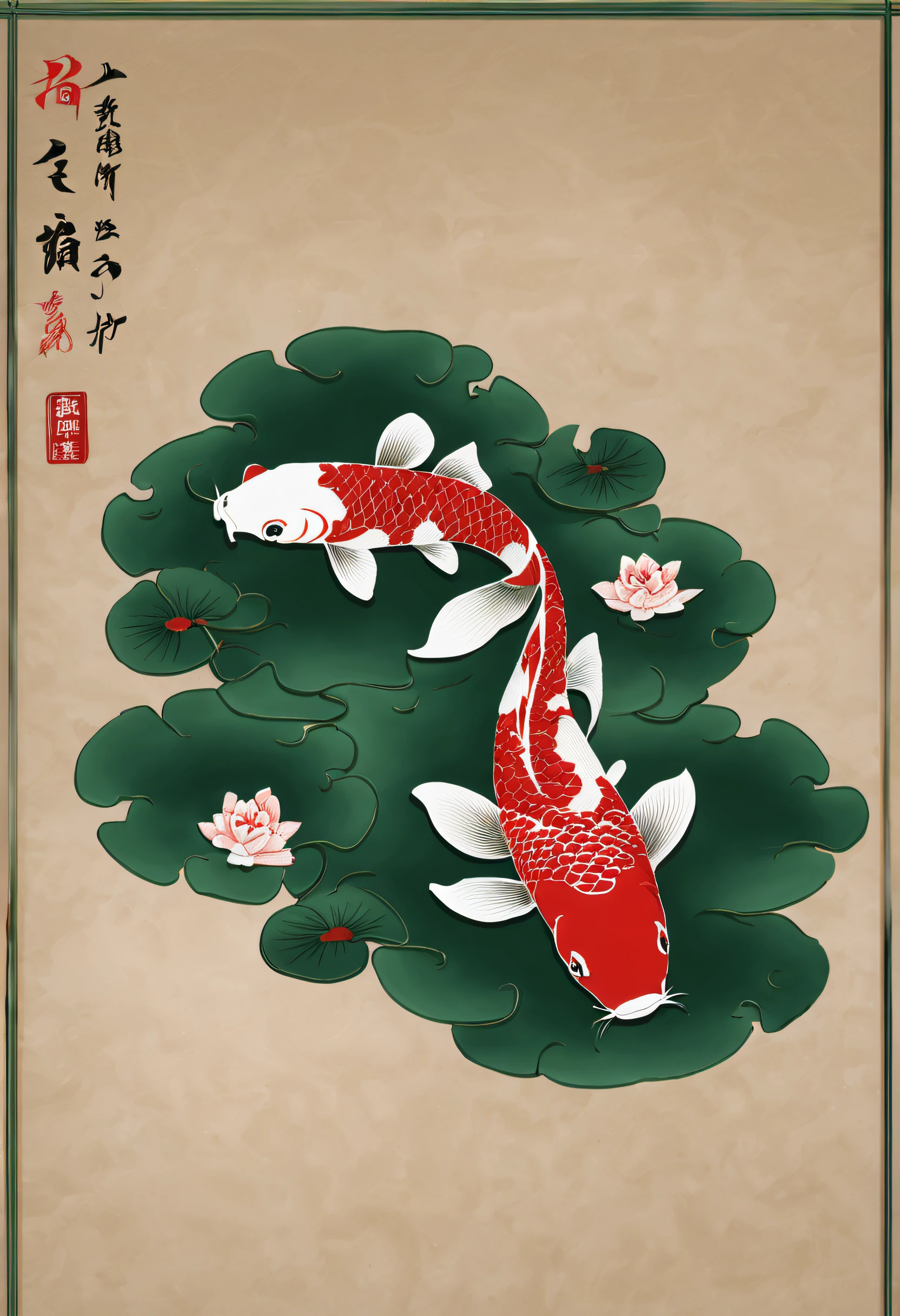 Suzhou embroidery double-sided three-different embroidery koi,Front is red,reverse green