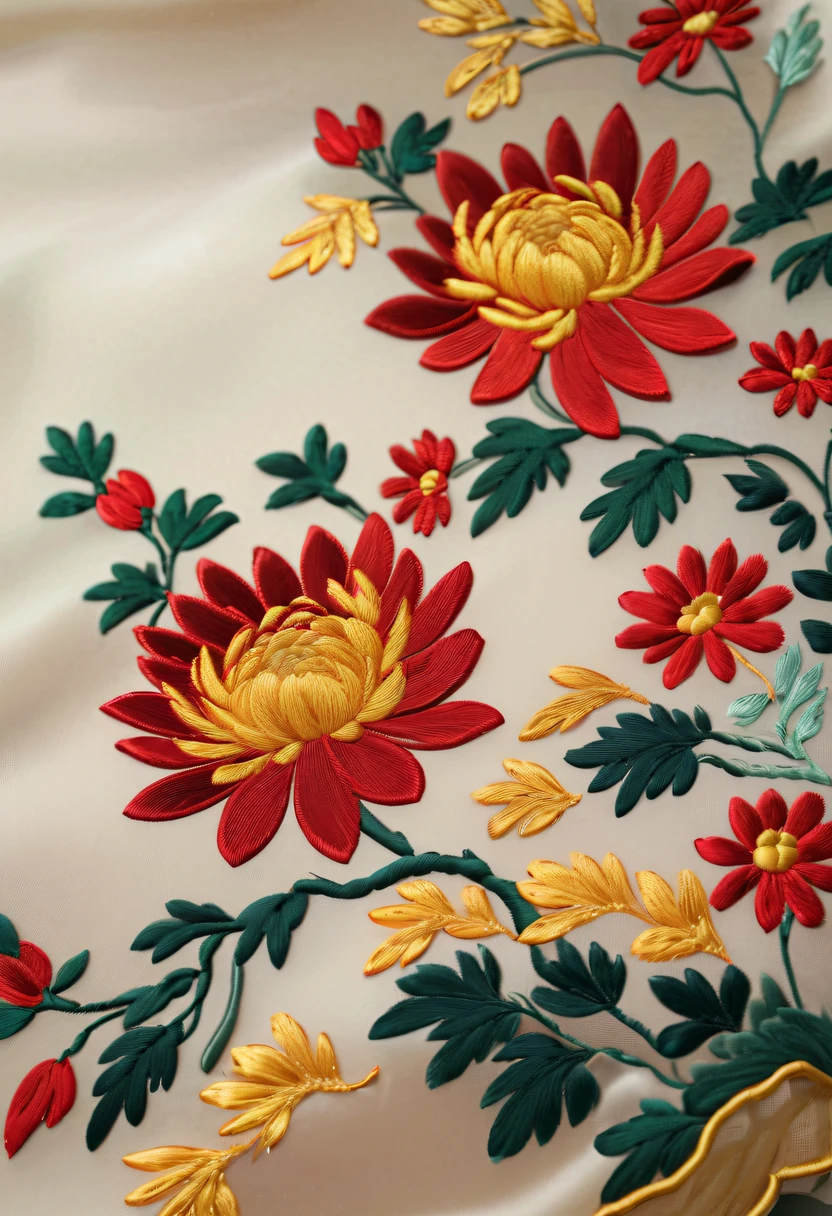 Draw an embroidery work，chrysanthemum embroidery，Chinese clothing design，Silk fabric，