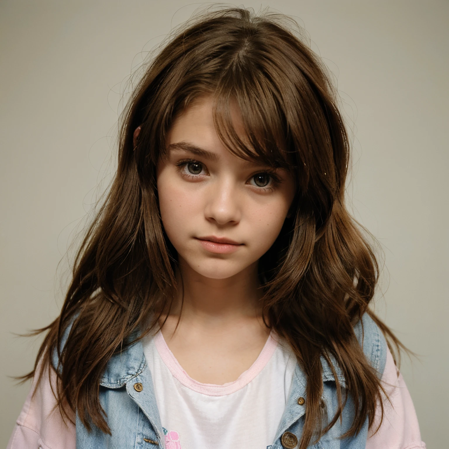 90's girl , 90's girl Style hair, brown hair , looking at viewer and Straight,90's girl clothes
