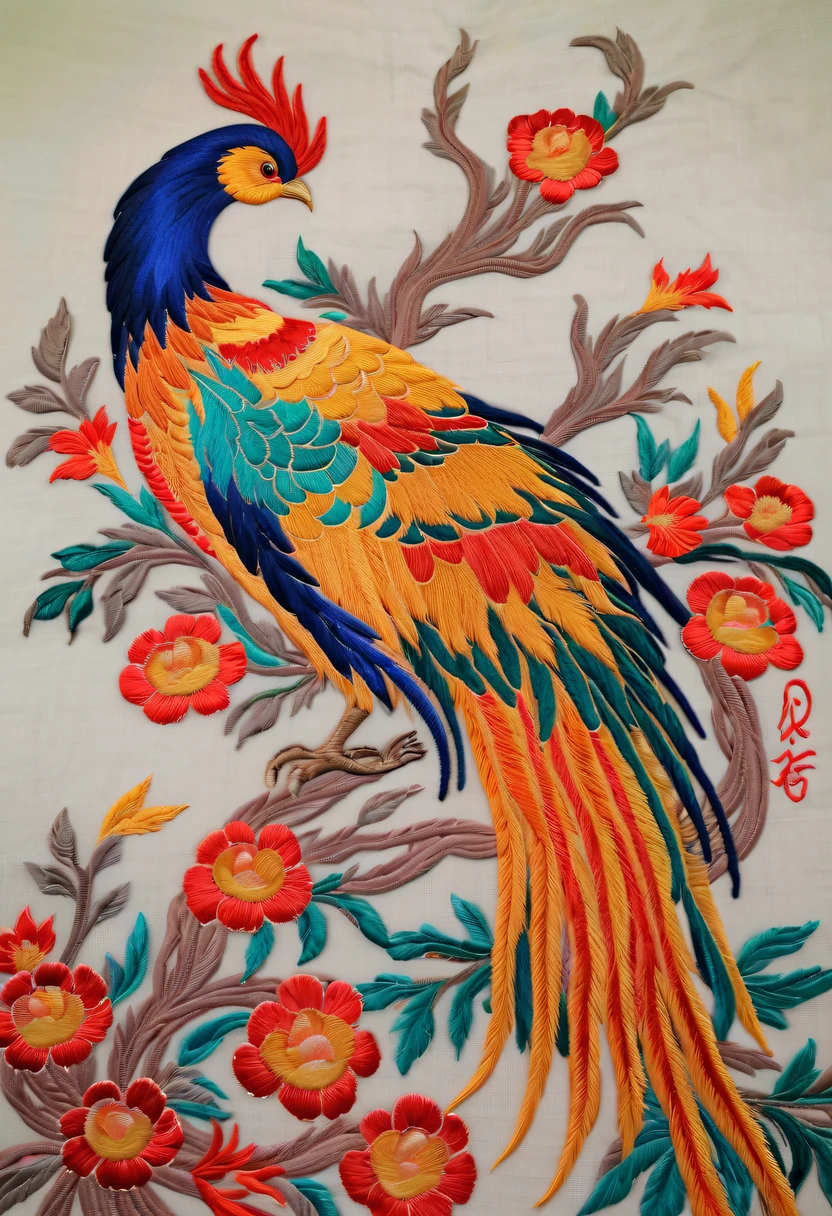 Draw an embroidery work，Phoenix embroidery，Chinese clothing design，Silk fabric，