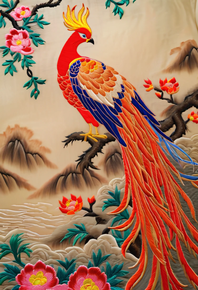 Draw an embroidery work，Phoenix embroidery，Chinese clothing design，Silk fabric，