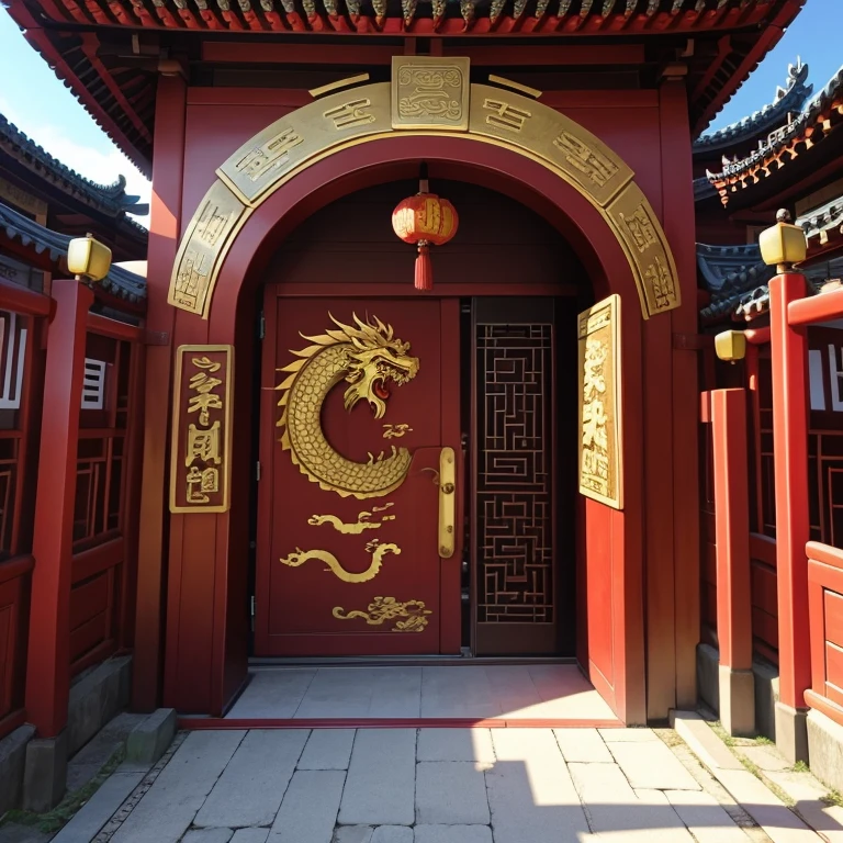 Chinese dragon around a tori gate