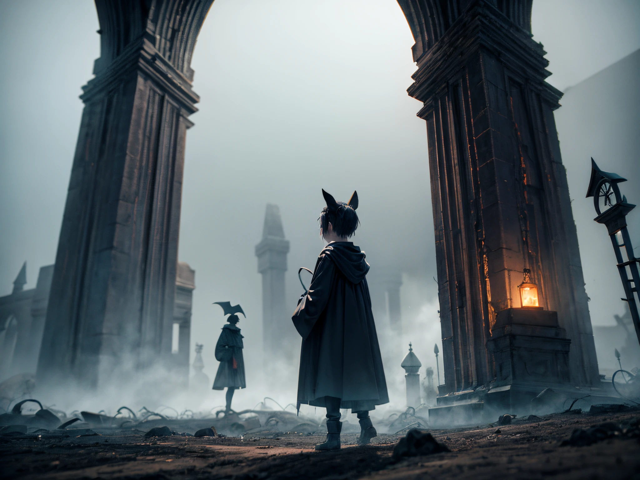 Pan across a spooky landscape where 3D mathematical formulas create a portal to a mysterious realm, blending the eerie with the analytical. Add cinematic depth to this Halloween adventure.
