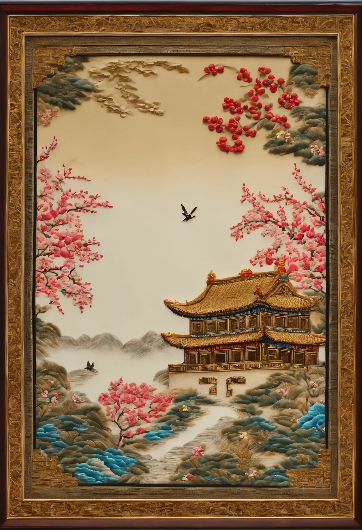 Chinese embroidery,frame,8K,ultradetailed,ultra real photo,hyper HD,ultra - detailed