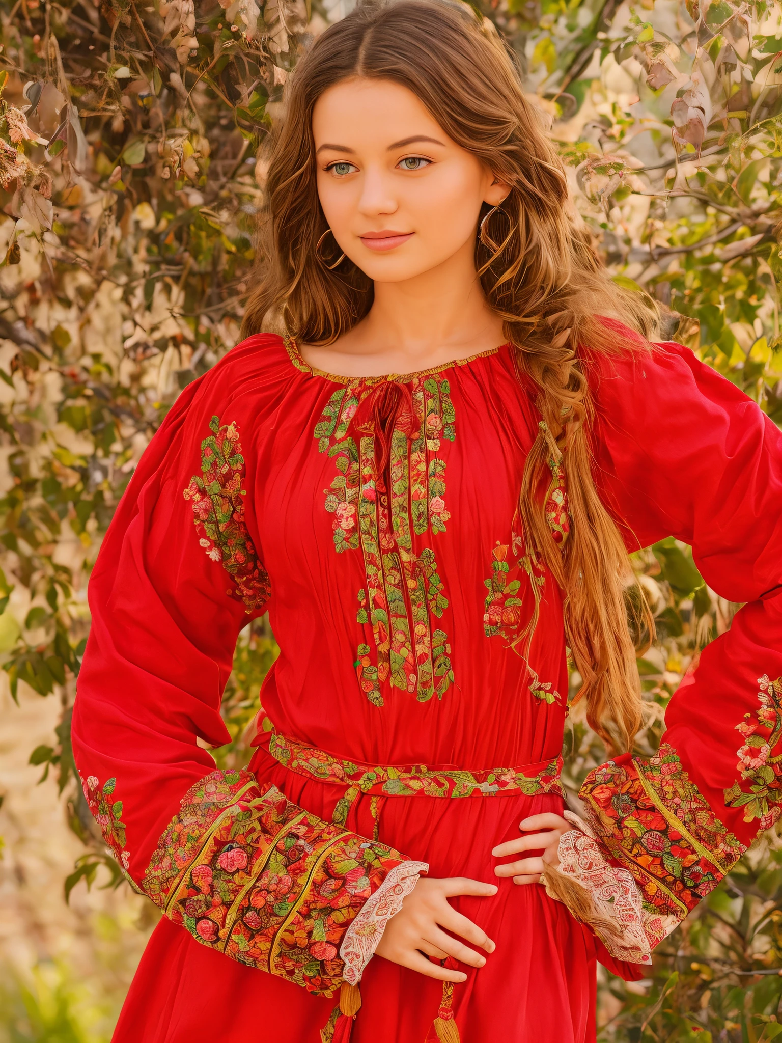 A beautiful model girl with embroidery in a gorgeous rococo haute gauze dress