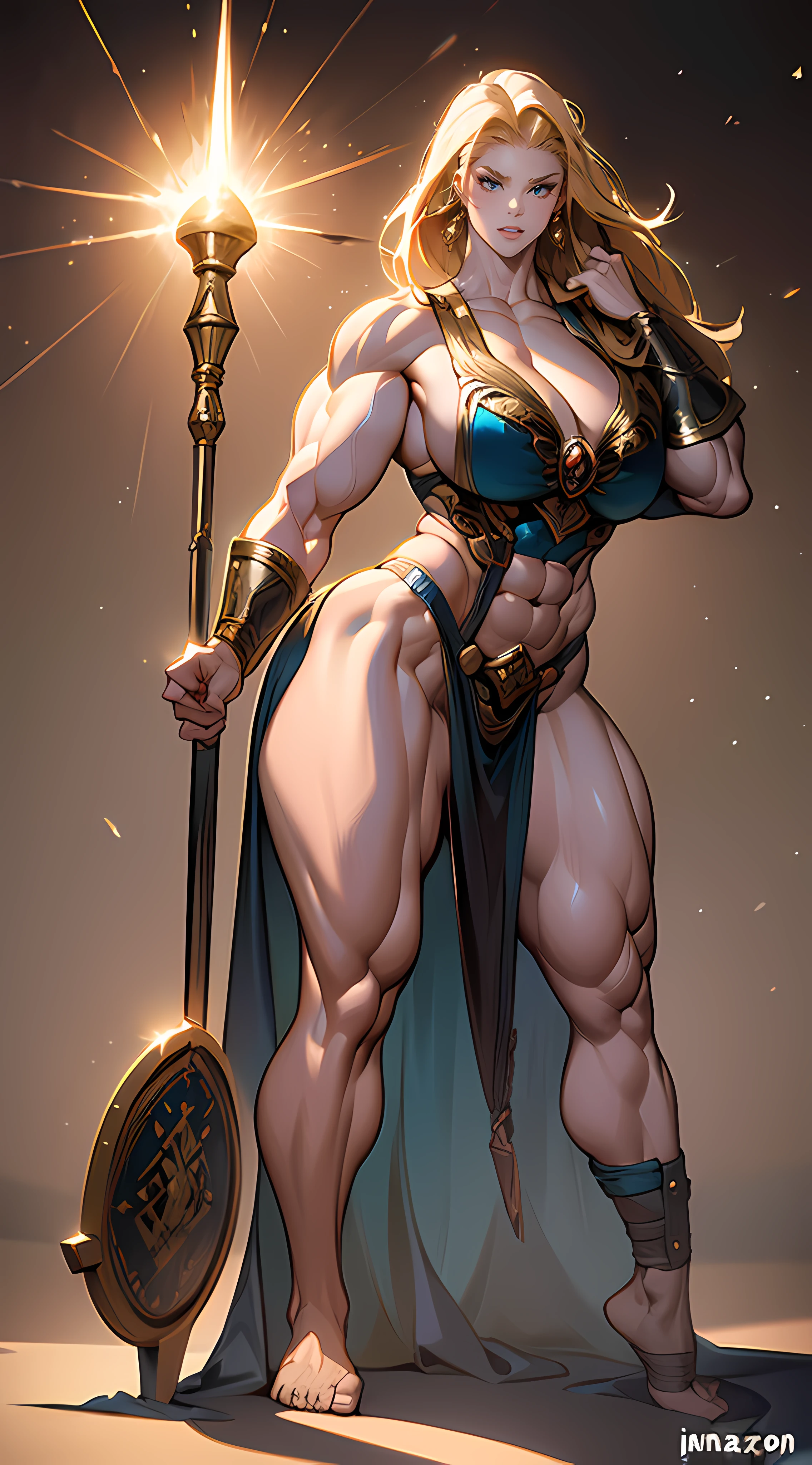 ((SOLO WOMAN)), Saint Valkyrie, anjo alado, bela deusa, Mythical heroine, armadura dourada, capacete alado, (((gigantic breasts))), ((Bodybuider)), ((((huge muscular amazon)))), Nome, arte conceitual, High detail, Action painting, Estilo aNome, Cinematic lighting, motion blur, character chart, refer ence sheet, graphic, simetria, cowboy shot, F/1.2, 35 mm, Hasselblad, detalhes altos, anatomicamente correto, master part, best quality, 8k
