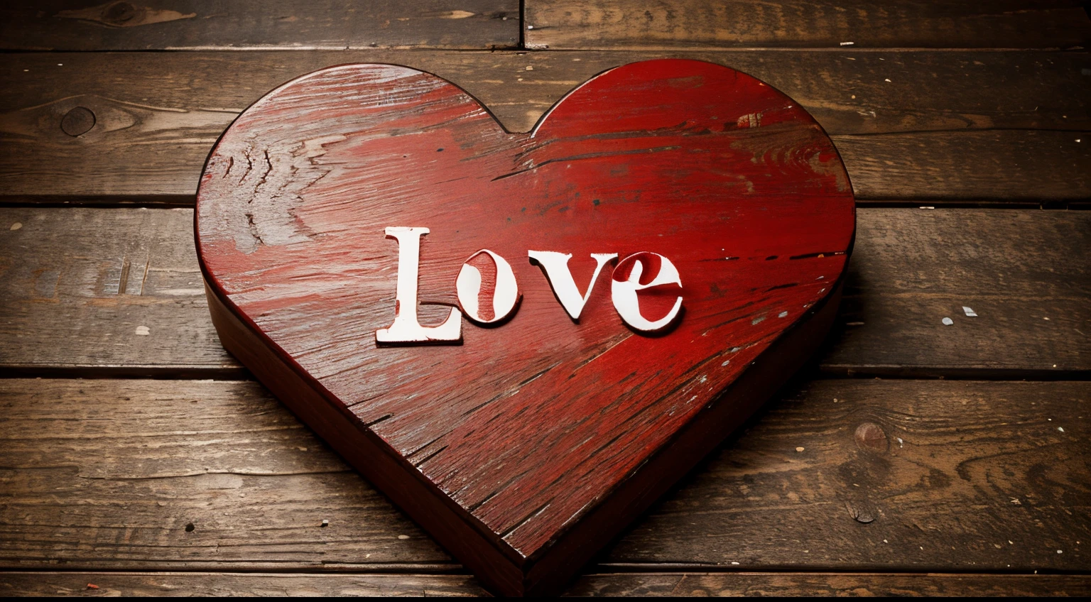 A red painted wood background with the word love and a heart