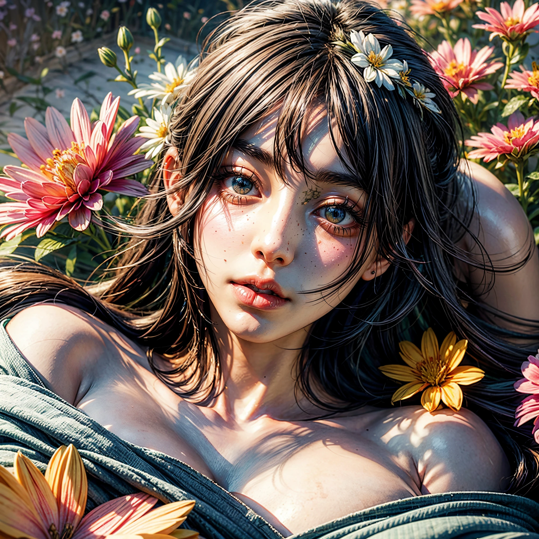 (((many KAWAII girls laying on flowers, flower background, concept art))), ((SFW)), (Exposed:1.2), (nipple:-0.9), (Acutance:0.8), (Extremely Detailed KAWAII Face variations), ( 8K finest-quality, ultra-detailed), ( realistic, (Hyper-Realism:1.37), ), an extremely delicate and beautiful, (( covered girl's body with many many flowers)), ( no extra limbs ) . full of flowers, filled with flowers, Overflowing flowers .