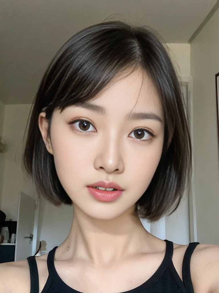 (Best Quality, 8K, 32K, masutepiece, nffsw:1.Hotou of glamorous Japanese women, 1girl in, (Slender figure, Perfect body :1.2), Medium short hair: 1.1,  (Indoor, Night :1.2), Lying naked in bed, Ultra-detailed face, Detailed lips, Detailed eyes, 二重まぶた