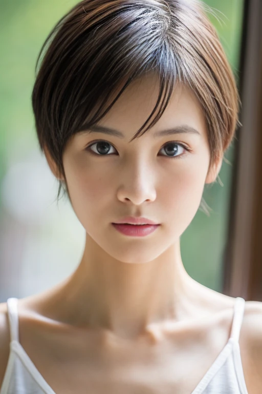 (extremely realistic photographs, high resolusion, Detailed face, Detailed eyes) thin japanese woman, 25 years old, Cute face, Variety of facial expressions, Solo:1, Nice Body, skinny body shape, short-cut, emphasize a very thin waist, fully body photo