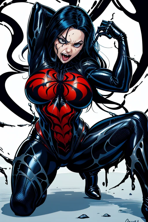 A female version of Venom from Spider Man comics, transforming into Venom