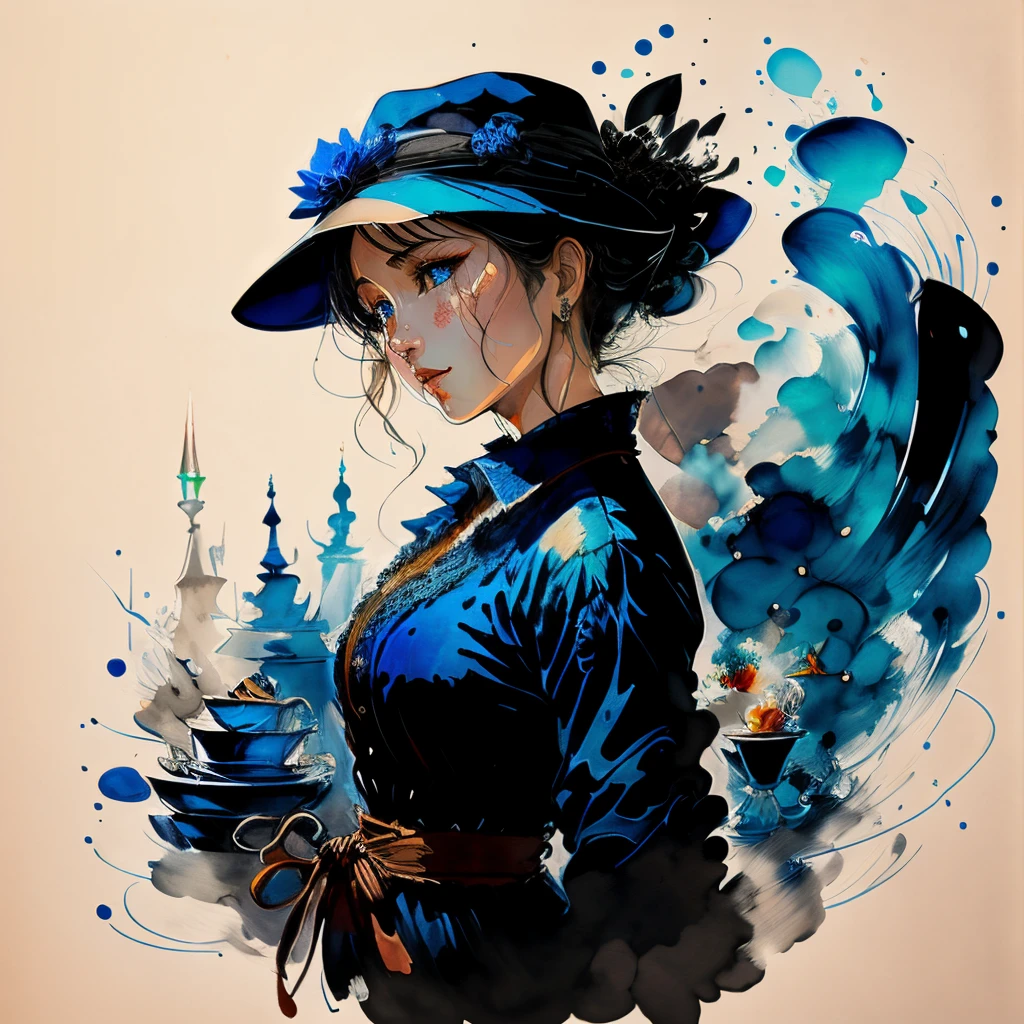 1 bela mulher vista de corpo inteiro, vista de corpo inteiro, vivid colors, muito detalhado, realista, pintor figurativo, pelo estilo dos quadrinhos de Manara, 插圖, iridescente, Classic uniform, atletic, escuro, screen character masterpiece, sombras, perito, insanamente detalhado, 4k resolution, detalhe intrincado, carne Griffiths, charlie Bowater, john william Waterhouse, claro-escuro. Create a stunning piece of art depicting a beautiful girl elegantly dressed in a dark blue suit, saia azul escuro, cinto de ouro extravagante, camisa branca, saltos altos azuis escuros. detalhes. animated food market standing pose, obra-prima de imagem.