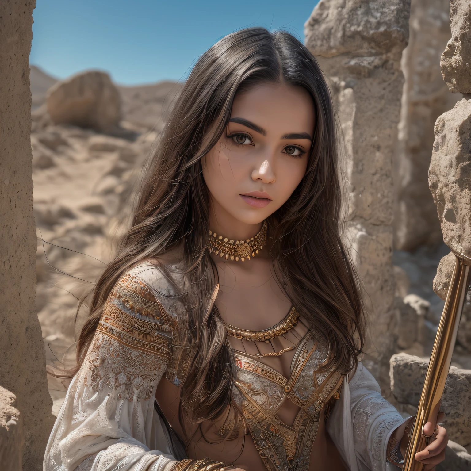 (RAW Photo, Best Quality), (Realistic, Photo Realistic: 1.3), Best Quality, Highly Detailed, Masterpiece, Hyperdetail, Illustration, 1 Girl, Forehead with Painting, upper_body, Dynamic Angle, World Masterpiece Theater, messy_long_hair, Best Quality, Extremely Detailed CG Unified 8k Wallpaper, Ink, Amazing, Cinematic Lighting, lenlare,dunhuang_style