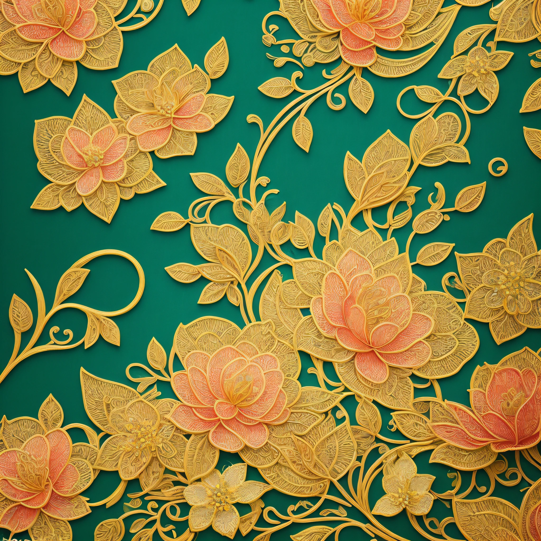 (best quality,4k,8k,highres,masterpiece:1.2),ultra-detailed,(realistic,photorealistic,photo-realistic:1.37),embroidered floral patterns,detailed stitching,vibrant colors,delicate thread work,exquisite texture and shading,vivid and lifelike representation,intricate needlework,Venetian lace-like fineness,skillful craftsmanship,meticulous attention to detail,breathtakingly beautiful,sophisticated design,artistic interpretation,handmade artwork,aesthetic elegance,traditional folk art,transcendent beauty,rich cultural heritage,ornate embroidery technique,masterful composition,fine fabric backdrop,elaborate floral motifs,golden metallic threads,pearl-like accents,embellished borders and edges,graceful curves and lines,delicate petals and leaves,subtle shading and gradients,soft and flowing fabric folds,portraying nature's beauty,expressing emotions through art