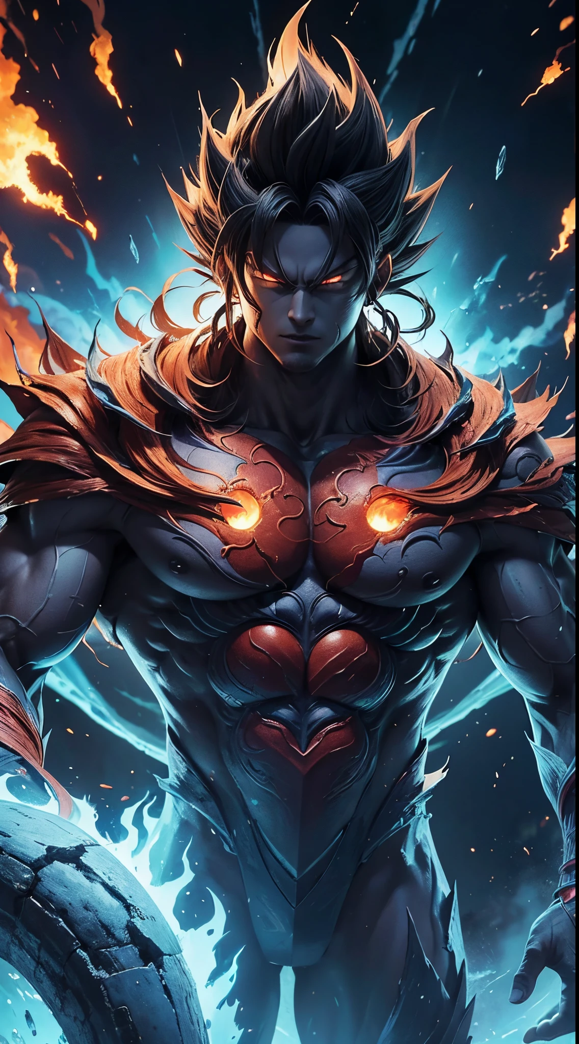 Get ready for a visual feast with Black Goku Demon God has a handsome face and piercing red eyes. In his transformed state, he radiates extreme instinct and power, creating an epic anime about this man of energy. See how he manipulates fire and lava in stunning anime artwork that will blow your mind. This concept art is straight from the Dragon Ball Universe, with manga-style 8k wallpapers that will transport you to another dimension. Get ready to be amazed by this detailed piece of digital anime art, showcasing the ultimate combination of style and power.