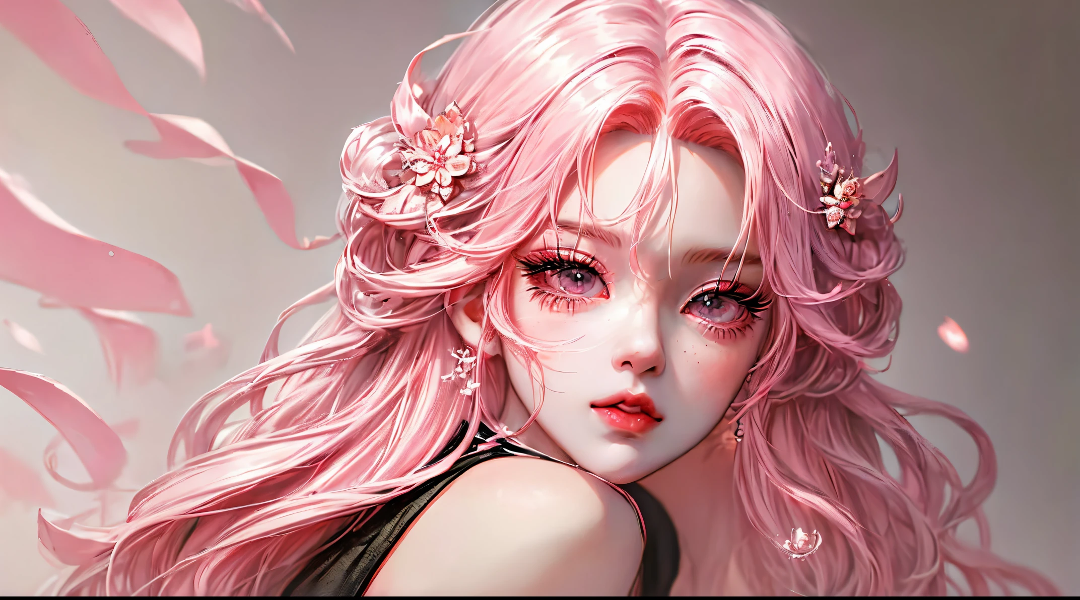 there is a woman with pink hair and a black top, hyper realistic anime, sakura kinomoto, haruno sakura, stunning anime face portrait, anime realism style, kawaii realistic portrait, anime girl in real life, anime style mixed with fujifilm, photorealistic anime, realistic anime face, anime inspired, realistic anime art style, anime realism