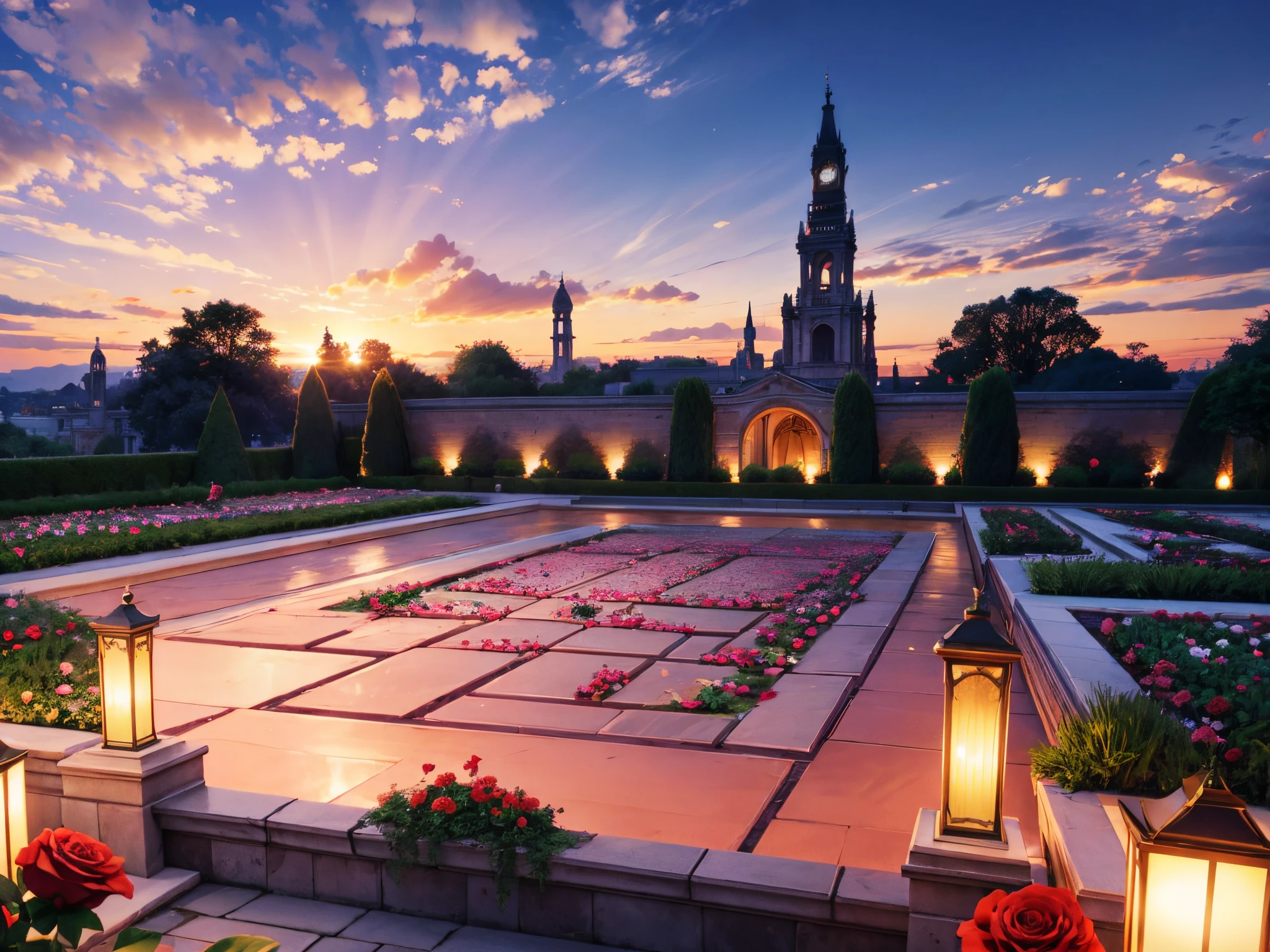 Pan across a wide garden adorned with 3D hearts and roses, bathed in the warm hues of Valentine's Day. Add a touch of grandeur to this romantic panorama.