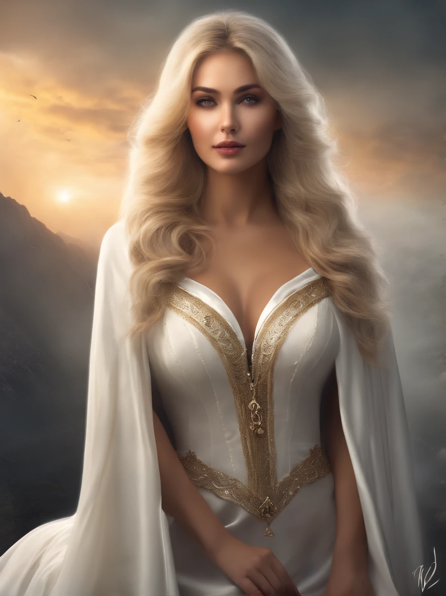 (tmasterpiece), (topquality), (more detailed), (8K), (电影灯光), (Sharp focus), (Precise Anatomy), (photo realism:1.5), (Fantasy art), Epic Movie Poster, Beautiful woman and white wolf, beautiful girl raised by a white wolf, next to the wolf, The wolf approaches the viewer with a kind muzzle, Meeting face to face, A girl with a beautiful face, NSFW, NSFW, dressless, naked ass, Detailed face, Happy Look, perfectly proportional breasts, big breastes, skinny waist, bellybutton, large tities, thights, blond hair, blonde woman, hairlong, the girl is girded with a silver thread, Wolves have a large body, ferocious, (Correct anatomy), (A sense of speed:0.8), (Background Blend:0.8), (Windy storms:1.1), dramatic  lighting, thick fog, Fog of the Abyss, universe, Orion Nebula, star universe, Very bright morning sunlight,