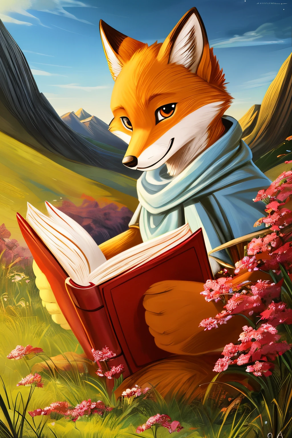 Book illustration of the little prince, with his one red flower, fox, attractive, different and special, high resolution, for printing on the book, it should be the little prince himself