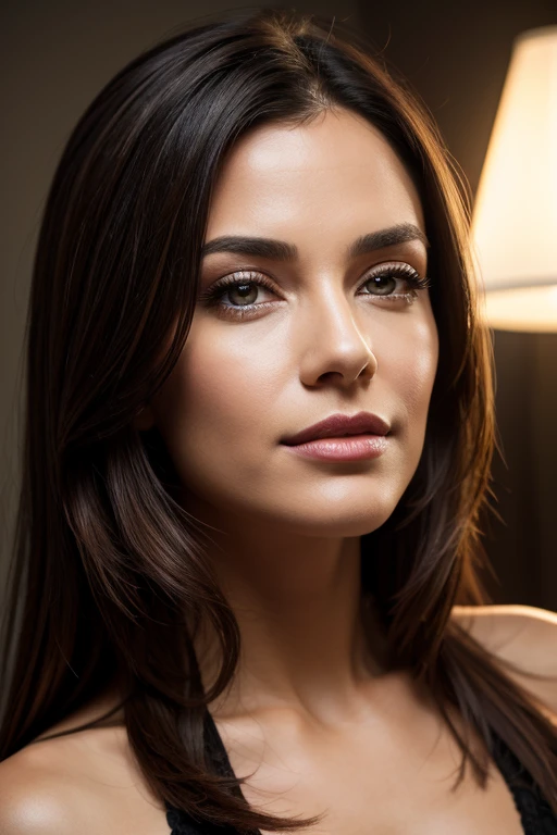 Portrait of most beautiful and attractive woman in her 30s as a beautiful female model, beautiful face, dramatic lighting, trending on art-station, portrait, digital art, modern, sleek, highly detailed, formal, determined, pink liner lipstick, soft lips, black eyes, happy, [[Classic Bob]]