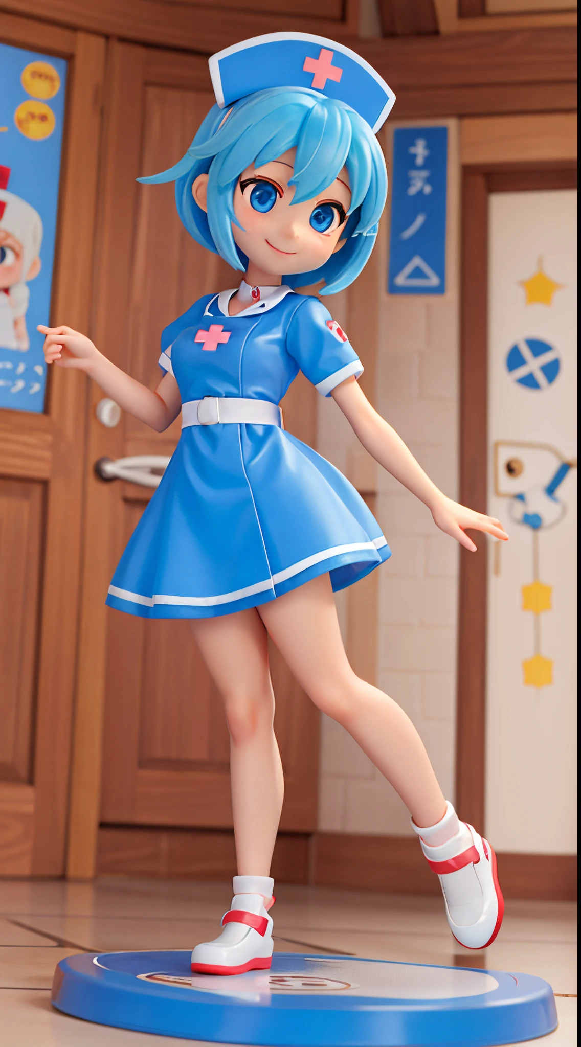 she is a cute nurse、Blue eyes、a smile、tchibi、Mega Mini、
