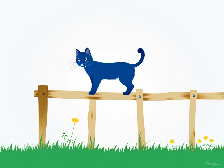Blue cat staining on a fence in a field