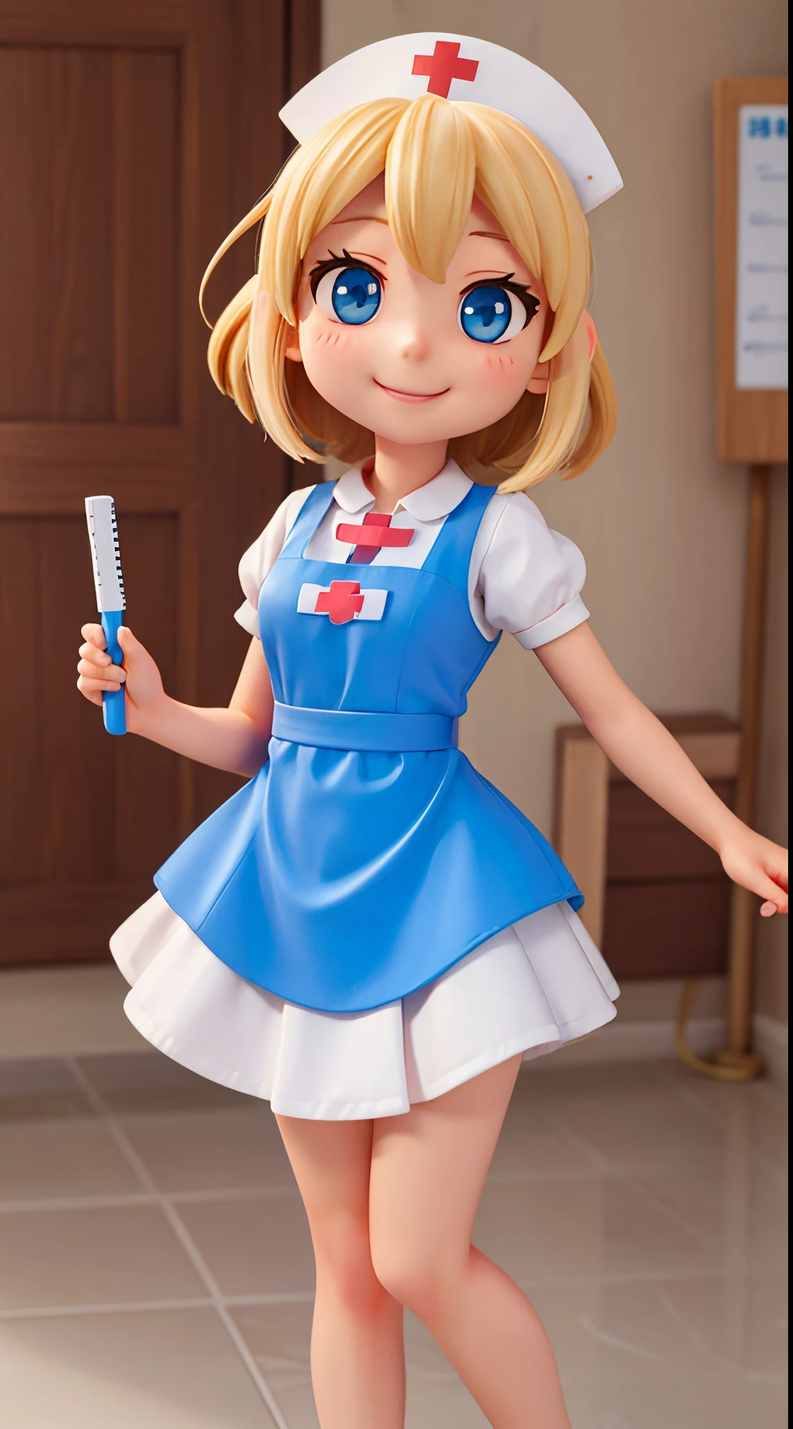 she is a cute nurse、Blue eyes、a smile、tchibi、Mega Mini、