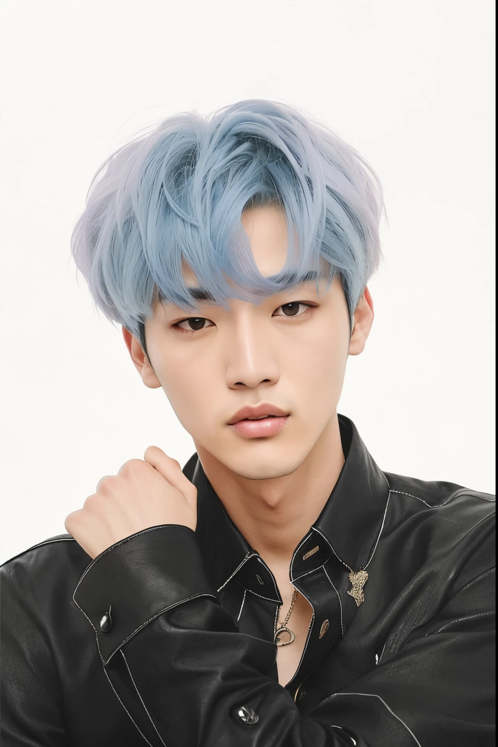 Hombre arafed con cabello azul y camisa negra., Cai Xukun, Jung Jaehyun, Yanjun Chengt, Kim Doyoung, Retrato de Kpop Idol, inspirado por Yanjun Cheng, Tiene pelos grises oscuros, Hyung Tae, Foto de perfil de la foto de cabeza, Inspirado por Jeonseok Lee, Hong June Hyung, Jinyoung Shin, con el mismo peinado