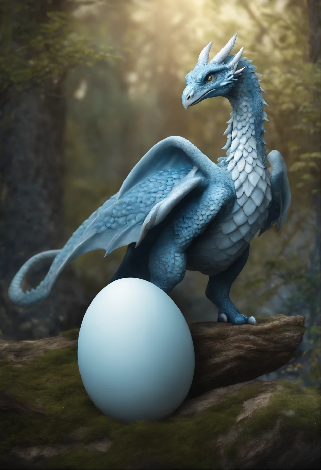 Large ostrich egg, dragon hatches from egg, a dragon is born from an egg, muzzle sticks out of egg, the tail sticks out of the egg,dragon'nose sticking out of egg, birth of the dragon,Cute little blue dragon, Cute little dragon, cute detailed digital art, adorable digital painting, 8k high quality detailed art, 4k detailed digital art, digesting a small dragon, realistic fantasy illustration, Frost Dragon, highly detailed 4k digital art, A Newly Hatched Dragon, Cute digital art