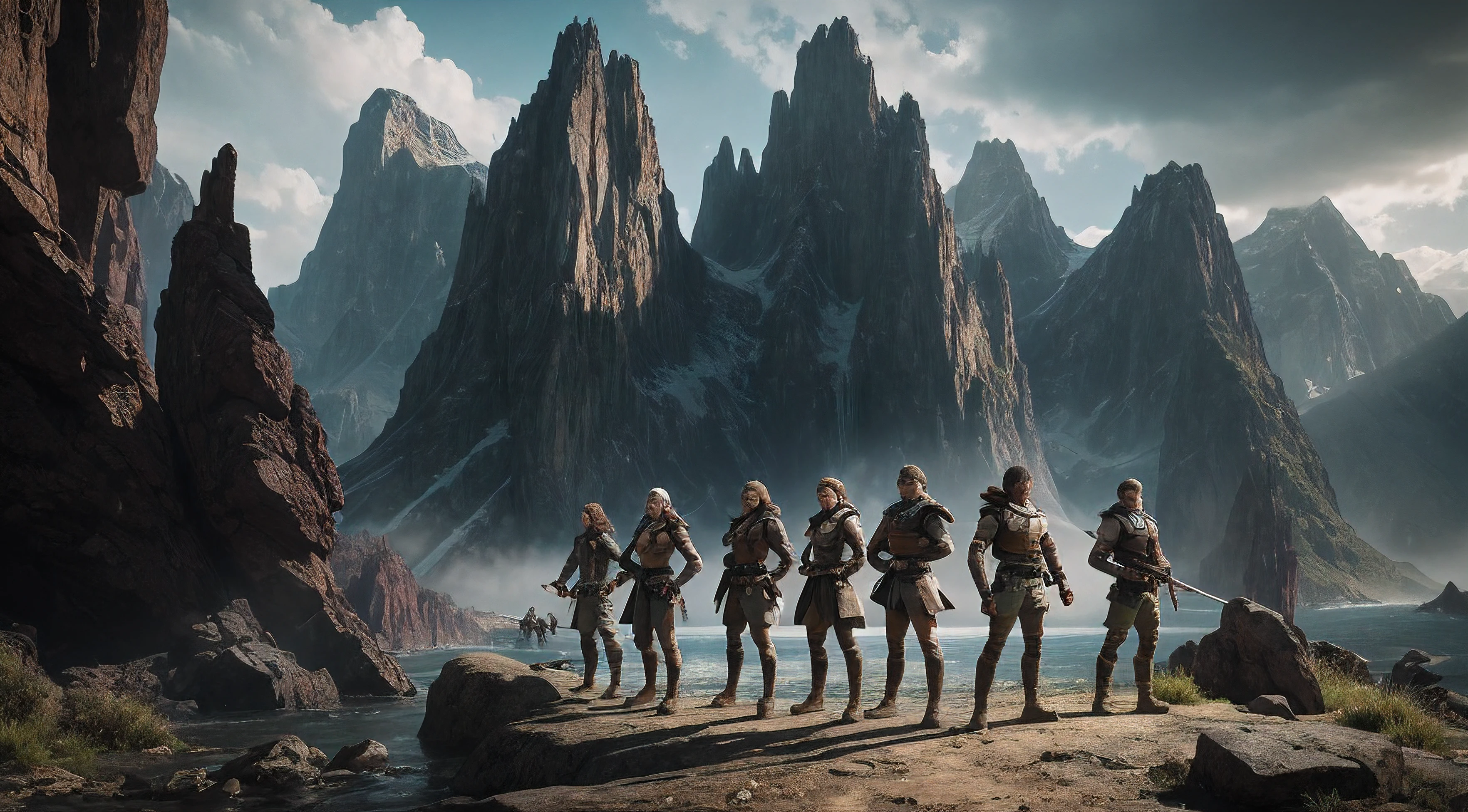 A final shot of the adventurers, standing tall and resolute in the face of adversity. Their expressions exude determination and unity, symbolizing the strength of their bond and their readiness to face any challenges. The composition should emphasize their heroic qualities and leave the audience with a sense of hope and anticipation for their future endeavors.