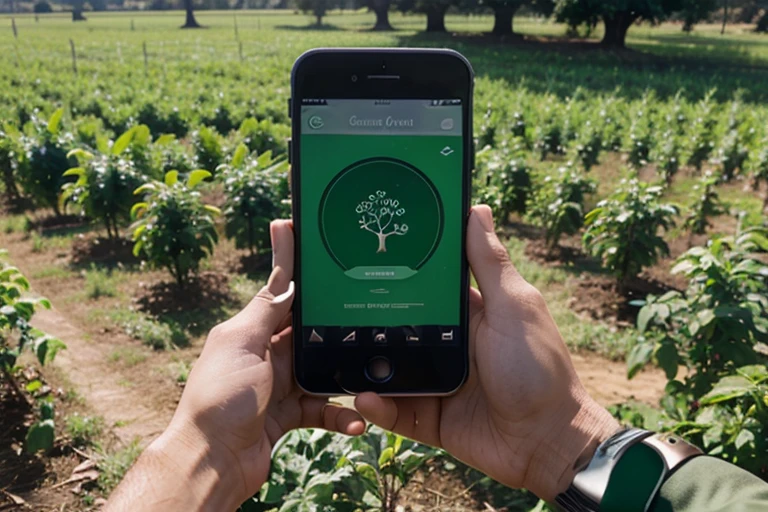 smart farming iot with hand planting tree background