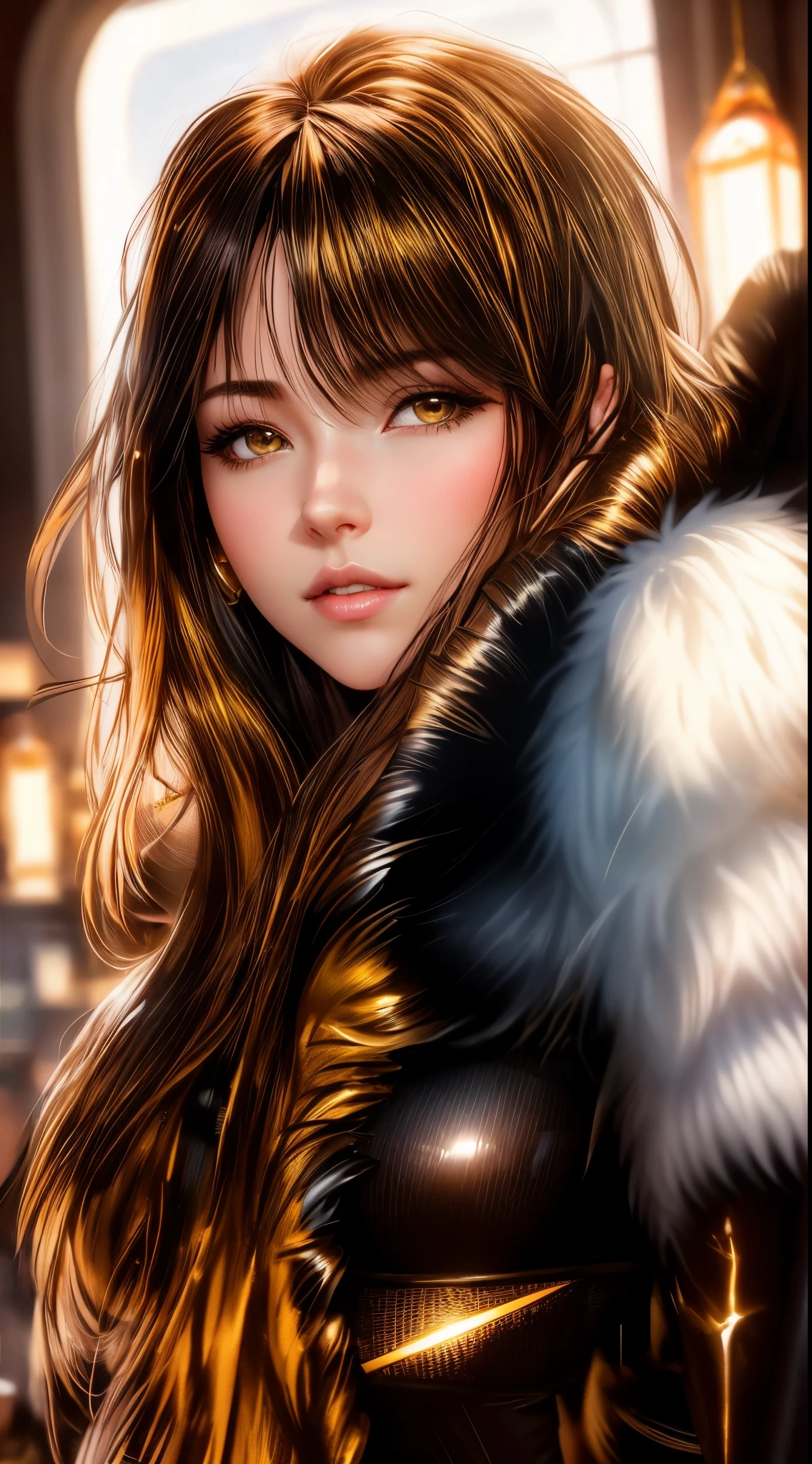 arafed image of a sexy posing together in a window, seductive tifa lockhart portrait, tifa, tifa lockhart, tifa lockheart, tifa lockhart portrait, glamorous tifa lockheart, portrait of tifa lockhart, tifa lockhart with Black and gold hair, range murata and artgerm, 8k high quality detailed art