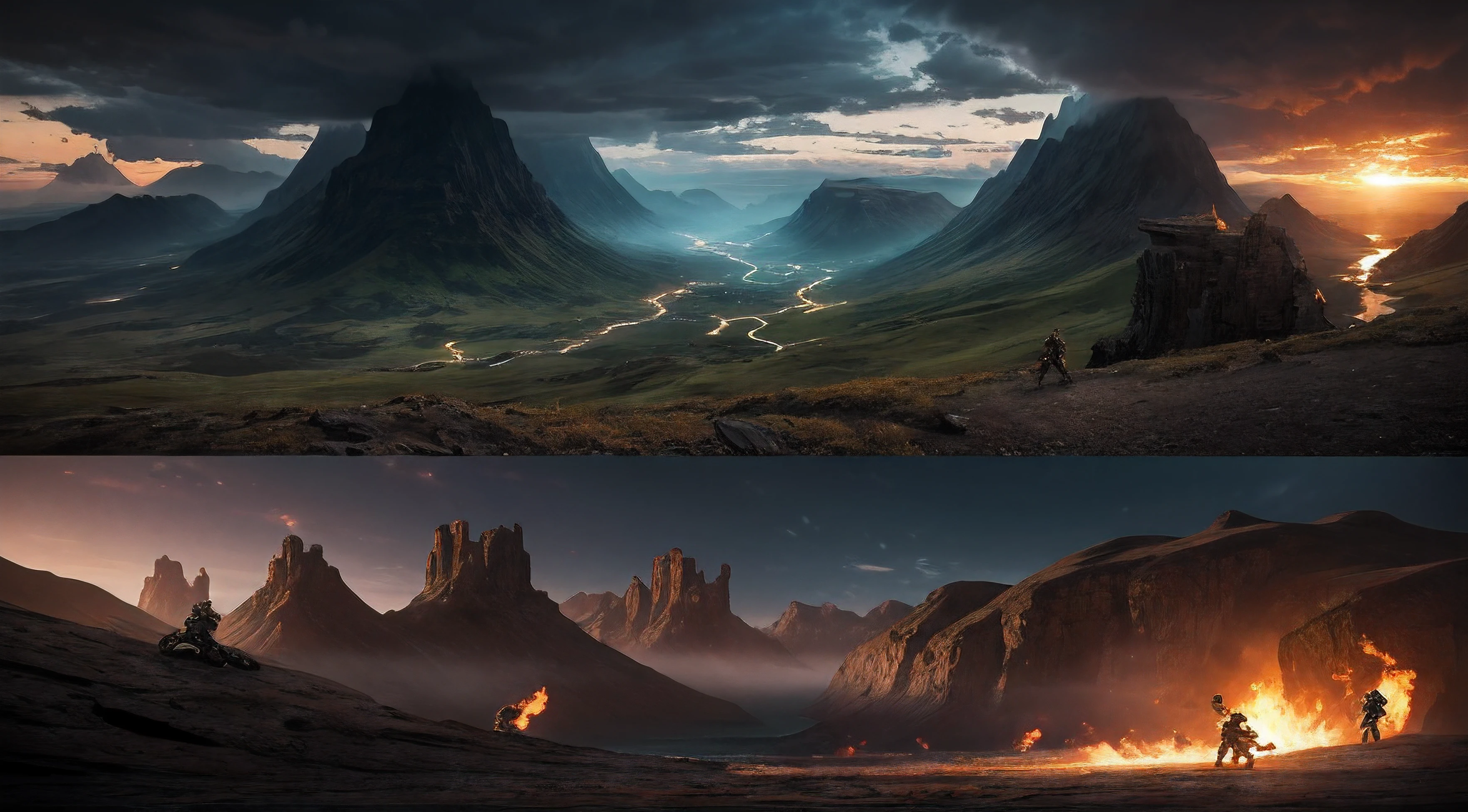 A thrilling montage of epic battles, breathtaking landscapes, and moments of triumph. The shots transition rapidly, showcasing the heroes' bravery and resilience, as well as the fantastical and visually stunning aspects of their journey. Each shot should be filled with energy and evoke a sense of awe and excitement.