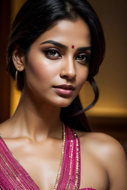 a beautiful very sexy(photorealistic 1.20))Indian woman in modern dress, seductive, 8k, hyperrealistic, full detailed, masterpiece, NSFW,extremely detailed face and eyes, long eyelashes, flawless skin, intricate clothing details, cinematic lighting, photorealistic, vibrant colors,