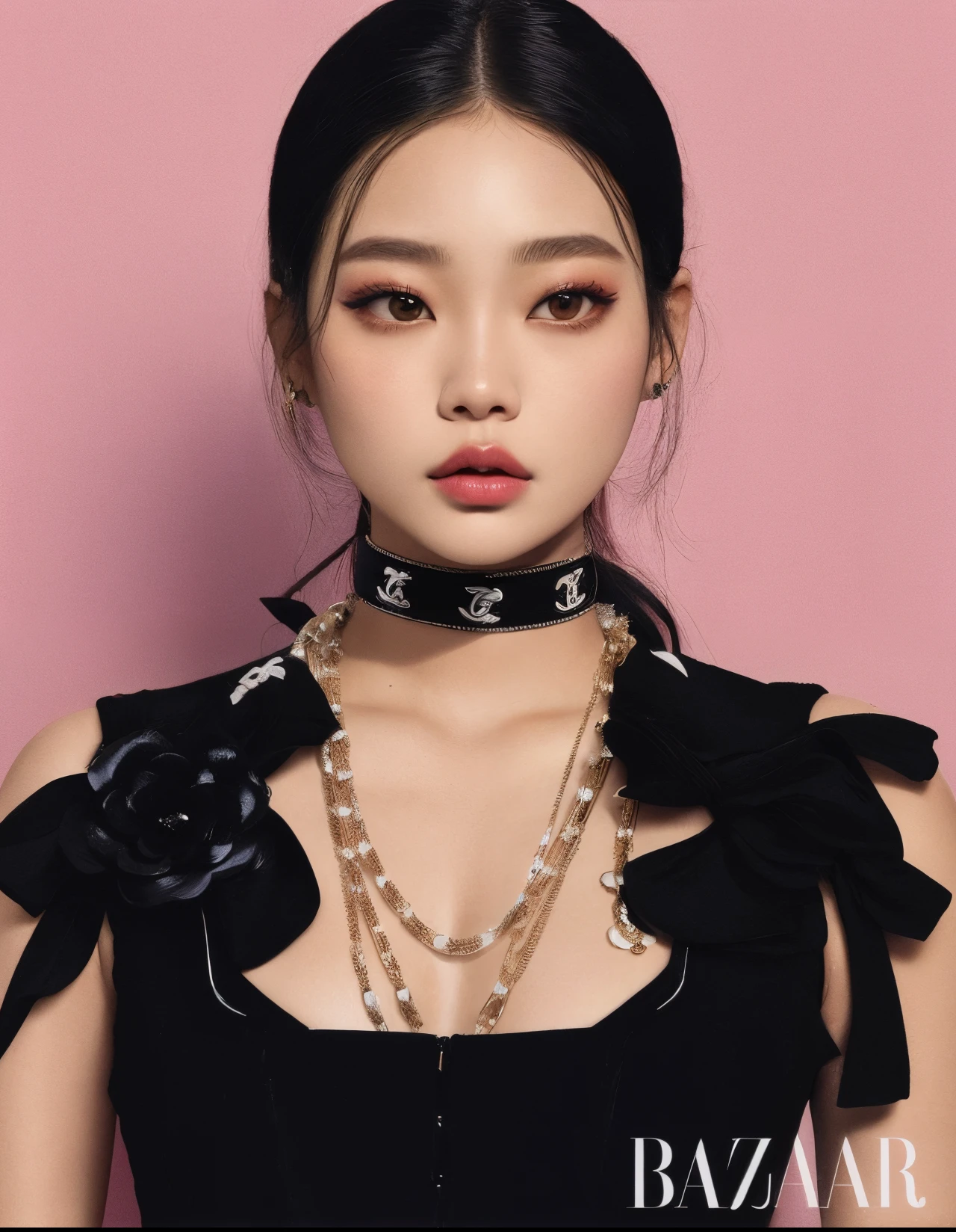 um close up de uma mulher usando um vestido preto e um colar, jennie blackpink, tzuyu de duas vezes, jossi do blackpink, Parque Roseanne do Blackpink, Retrato de Jossi de Blackpink, TaeJune Kim, Heonhwa Choe, Parque Ji-min, Lee Ji-eun, Lee Ji - Eun, Gargantilha, Lulu Chen, usando gargantilha