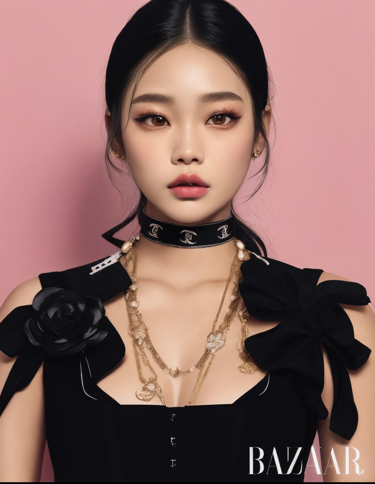 um close up de uma mulher usando um vestido preto e um colar, jennie blackpink, tzuyu de duas vezes, jossi do blackpink, Parque Roseanne do Blackpink, Retrato de Jossi de Blackpink, TaeJune Kim, Heonhwa Choe, Parque Ji-min, Lee Ji-eun, Lee Ji - Eun, Gargantilha, Lulu Chen, usando gargantilha