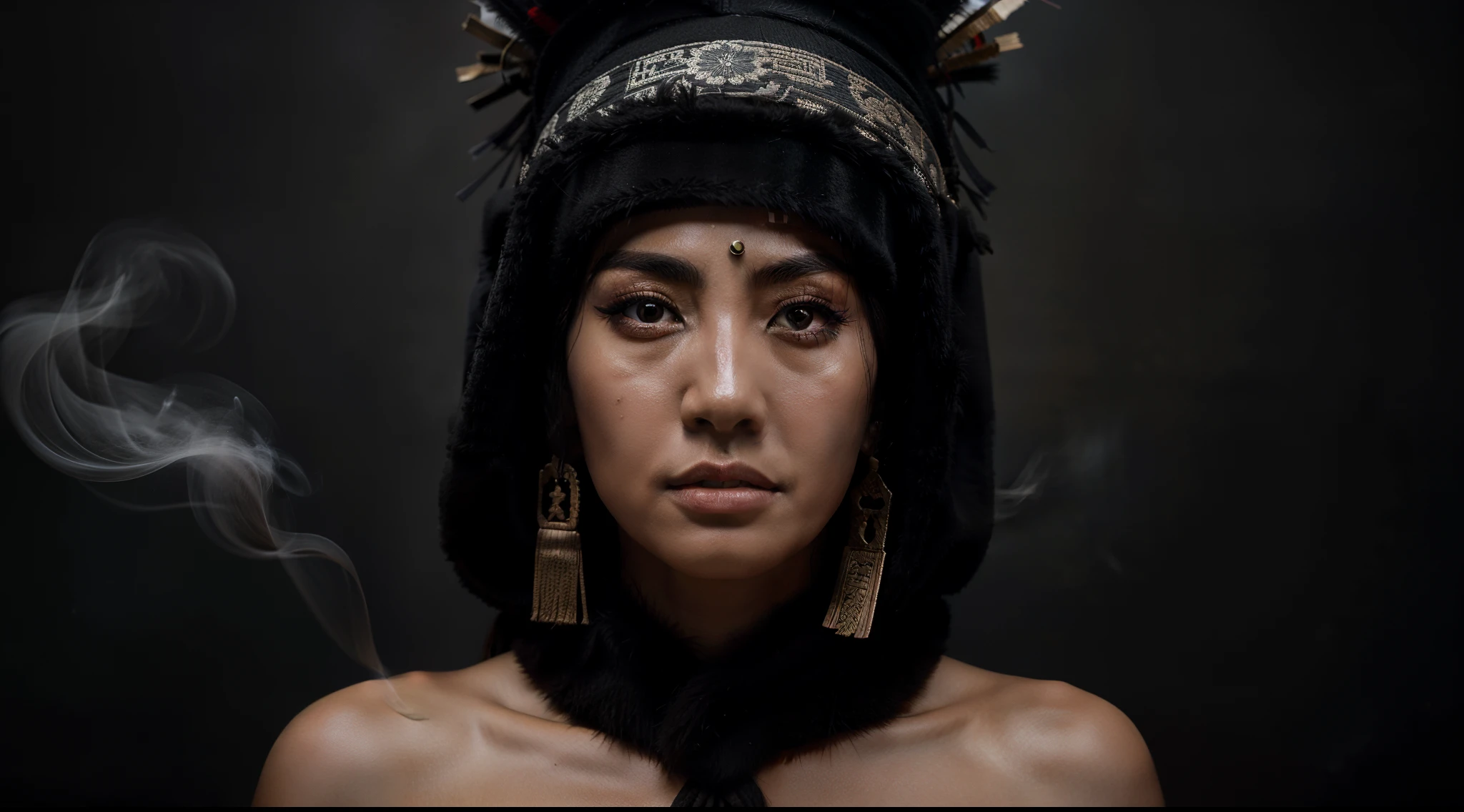 ancient chinese head covered with headdress smoky black scene film cover
