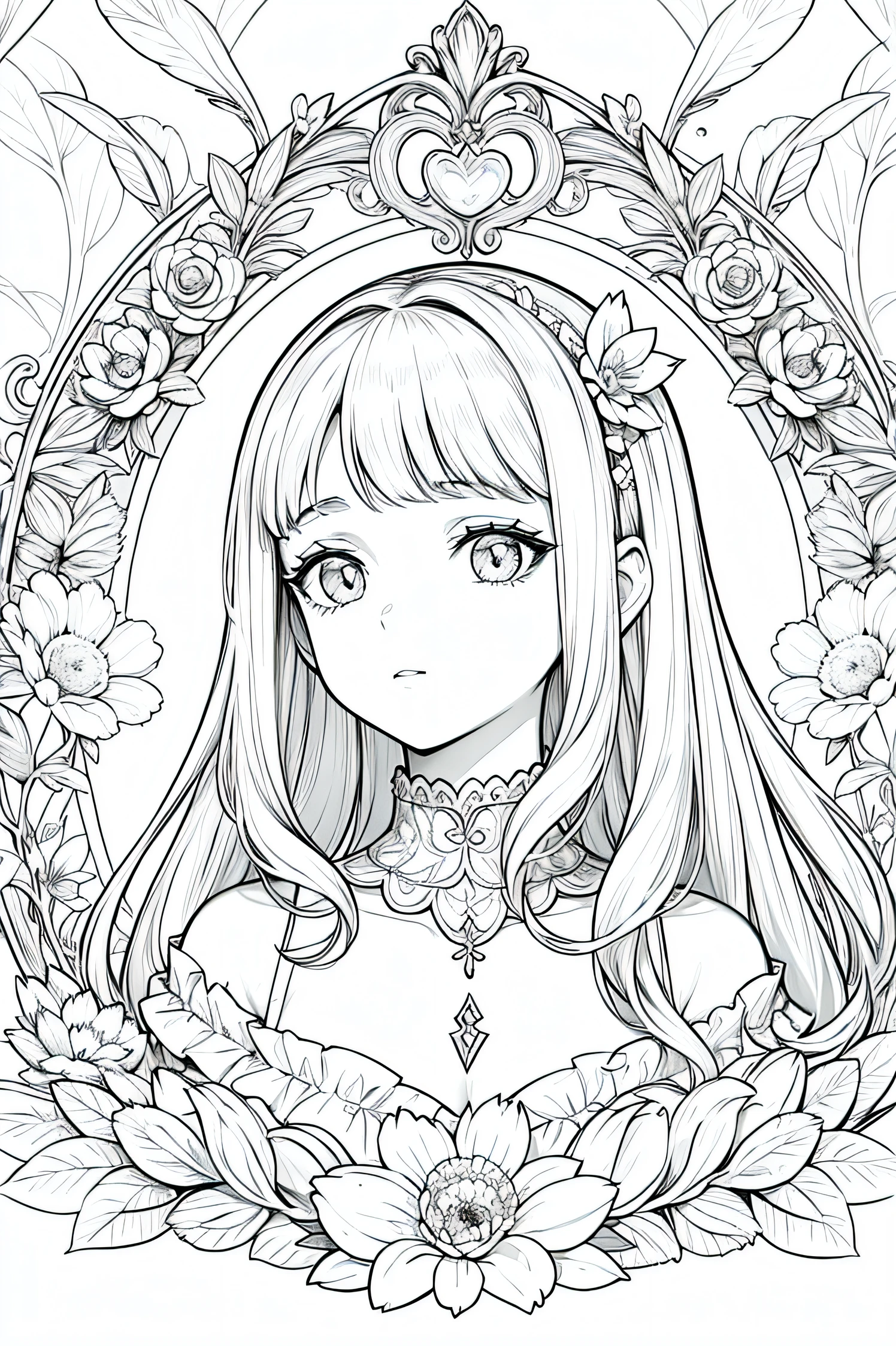 obra prima, superlativo, Bruxa jovem bonita, female , somente, Dia das Bruxas bonito , fundo do desenho da linha da flor, fundo branco, monocromatic, Desenho de linhas, ((esquete)), assustador, Gato branco com olhos brancos, Olhos brancos
