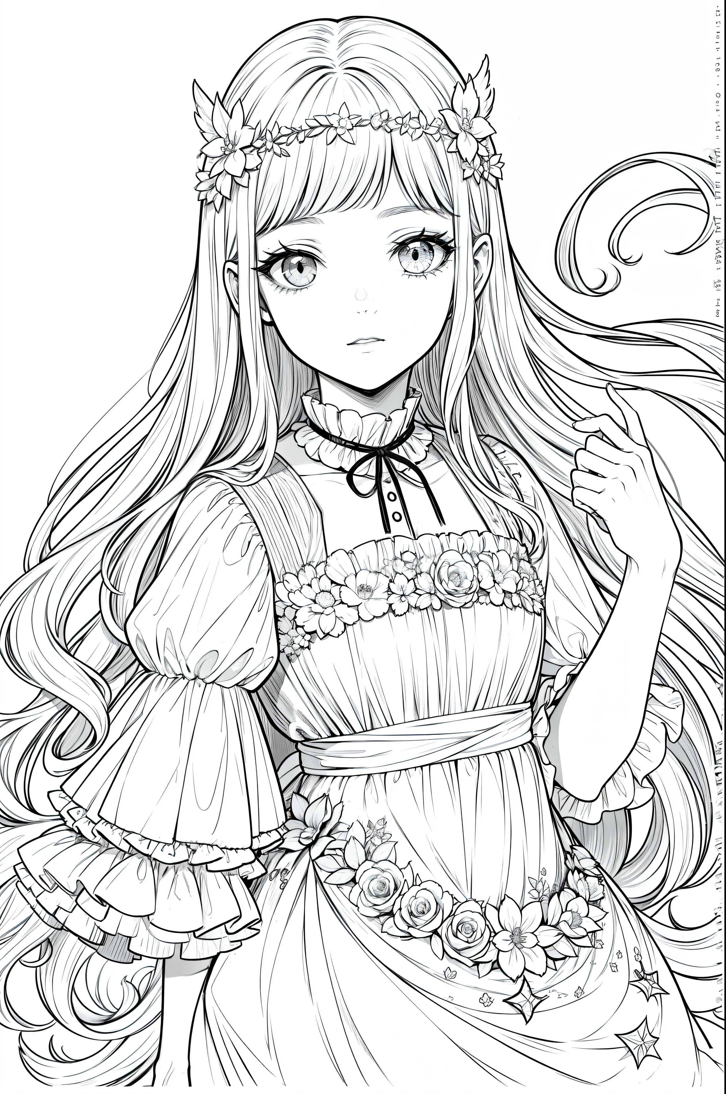 obra prima, superlativo, bruxa jovem bonita, Feminino , somente, Halloween bonito , fundo do desenho da linha da flor, fundo branco, monocromatic, desenho de linha, ((esquete)), assustador, gato branco com olhos brancos, olhos brancos