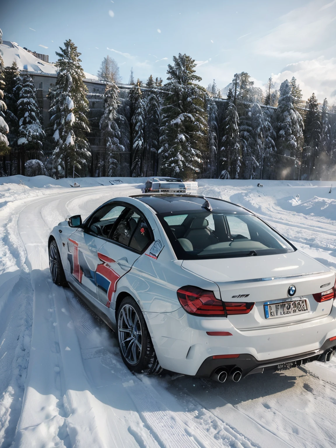 (main subject, car): bmw car drifting epic in a snowy corner
(texture): 3D rendering, realistic
(additional details): high adrenalin, extreme speed, dynamic motion, extreme tire smoke, a lot of snow splashes, intense concentration, precise control, professional driver, powerful engine, 45 degree angel drift
(image quality): (best quality:1.2), high-resolution, ultra-detailed, sharp focus, vivid colors
(art style): action, sports car, automotive photography
(color palette): cool tones, shades of blue and white
(light): dramatic lighting, sunlight breaking through the clouds
Please note that the prompt should not be in sentence form and there is no need to explain the meaning of each tag.