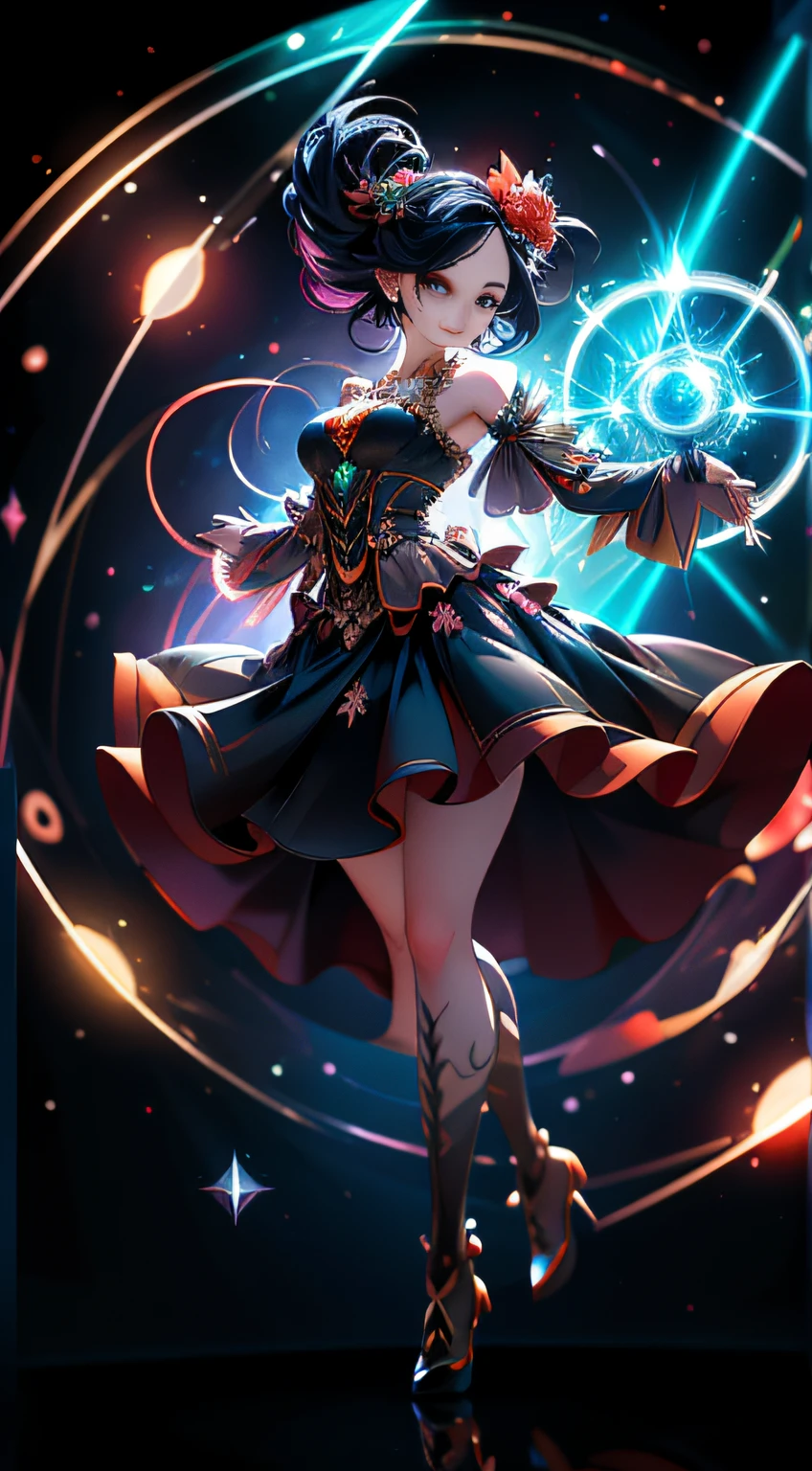 Best quality, Ultra detailed, best quality, insanely detailed, beautiful, masterpiece, 8k, 
break  
Lens Flare,night sky, Streaks of Light,refraction Glowing white lines ,Crossing Light,Shining Background, light particles
break 
Epic Battle Scene, fire balls, (Enchanted Forest:1.2),
break 
1lady, pink hair, short hair, witch hat, green hat, gold Crescent-shaped ornament, on hat, pink eyes, ultra detailed eyes, witch robe, dark blue robe, long robe, gold star-shaped ornament on the center of chest, button-up robe ,buttoned all the way up, sparkling wand, full body, portlait, (Heartily laugh:1.5),(scowl:1.1), (stare at viewer:1.5),  (embarrassed,blush:1.3),(ecstasy:1.3) ,(slut:1.2),(vulgarity:1.3),(fucked silly:1.1),(steam:1.1),(wet:0.8),(drooling:0.6),(sweat:0.8), 