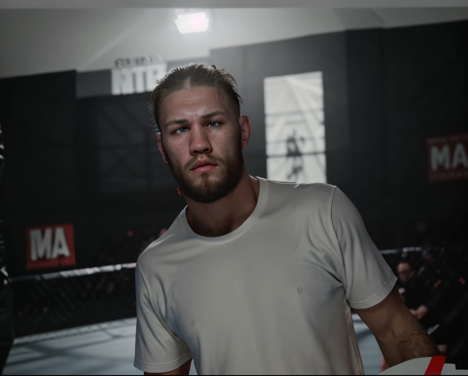 turn this person into an mma fighter inside an octagon