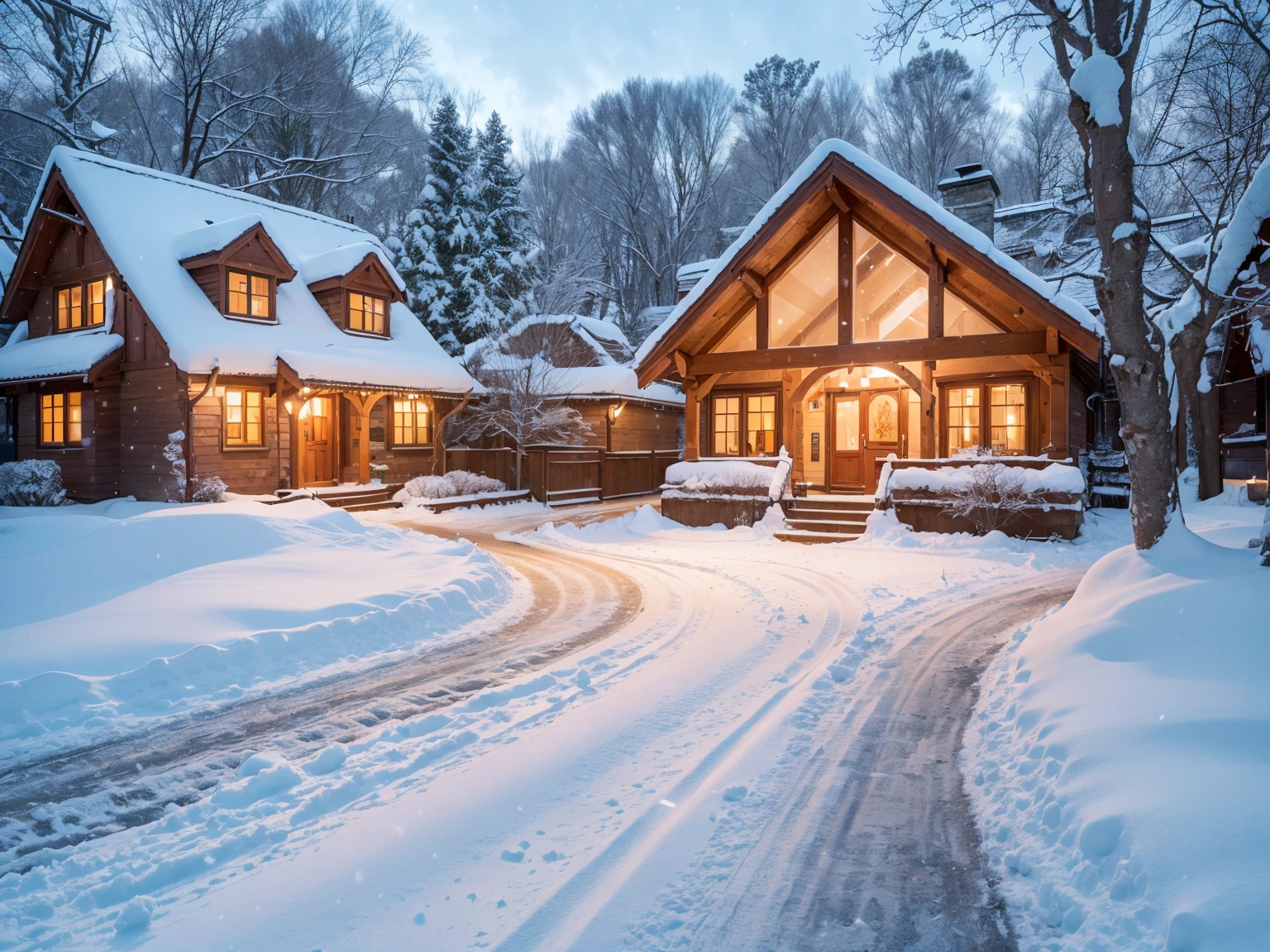 (best quality,4k,8k,highres,masterpiece:1.2),ultra-detailed,(realistic,photorealistic,photo-realistic:1.37),winter scenery, lots of snow,a clear winter night, a clear sky,winding street with old village cottages,christmas trees and bushes covered with snow,old lamps line the street,warm light illuminating the snowy path,hint of frosty breath in the air,glistening icicles hanging from the rooftops,soft snowflakes gently falling from the sky,bare branches of trees covered in snow,smoke rising from the chimneys,peaceful and serene atmosphere,tranquil and quiet ambiance,subtle shades of blue and white in the color palette,subdued yet warm lighting from the street lamps,crisp and clean air,the sound of distant laughter and carols,bustling village scene in the distance,cozy and inviting atmosphere,feeling of nostalgia and joy,magical winter wonderland,straight out of a storybook,enchanting and picturesque setting,majestic snowy landscape,captivating and breathtaking view,impressive attention to detail in the cottages,meticulous textures and patterns in the snow,capturing the essence of a traditional winter scene,inviting viewers to immerse themselves in the charm of the moment.